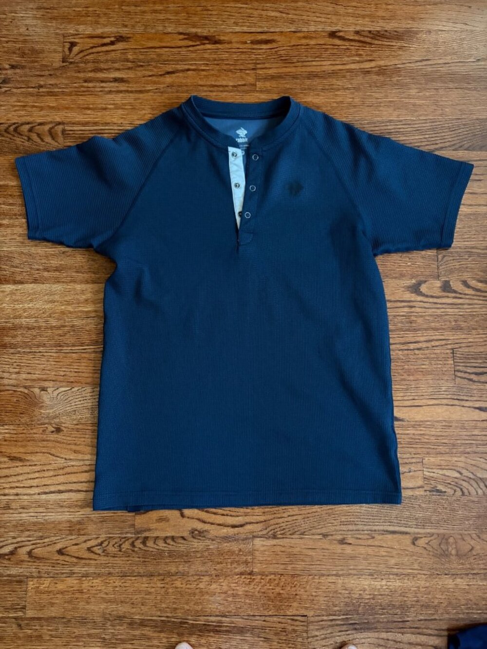 Rabbit Running Snap To It Waffle Knit Henley Short Sleeve Men's Size S Dark Navy